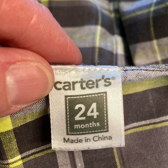Carters 24m grey plaid dinosaur jon jon romper - Picture 7 of 8